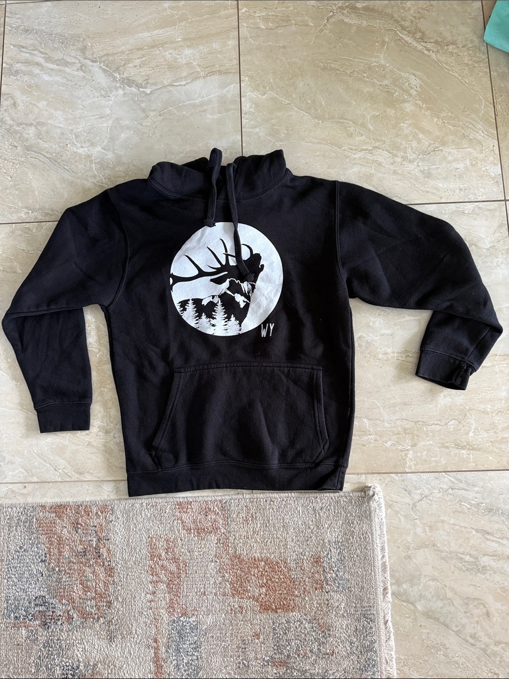 Black Graphic Pullover Hoodie - Elk Moon Design
